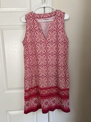 Lands&rsquo; End Pink & White Boho Bohemian Geometric Mini Shift Dress Small