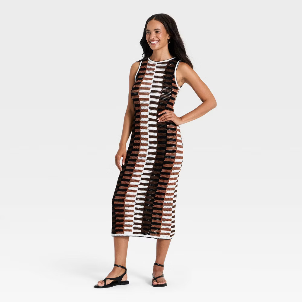 Women Maxi Sweater Dress – Universal Thread Brown Striped XS