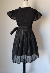 Sui by Anna Sui Cocktail Party Bow Midi Dress Fit-Flare Sheer-Fabric Black Sz.S
