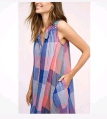 Anthropologie Holding Horses Plaid Button Shirt Dress Sleeveless L Gauzy + Slip
