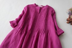 Womens Retro Stand-Up Collar Elegant Wind Pleated Cropped Sleeve Loose Dress