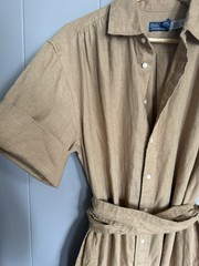 Polo Ralph Lauren Beige Solid Collared Short Sleeve Linen Shirt Dress Belt (8)
