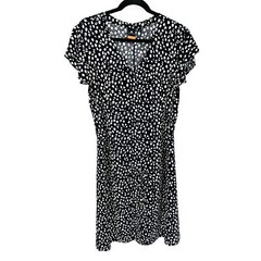 LUHTA Black White Polka Dot Lightweight Button Up Waist Tie Midi Dress Size XXL