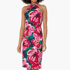 Trina Turk 6 Floral Printed Ponte Midi Dress Pink Halter Wedding Guest