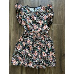 Hudson Gray Floral Flutter Sleeve Tiered Mini Dress Black Multi G11196-DR Medium