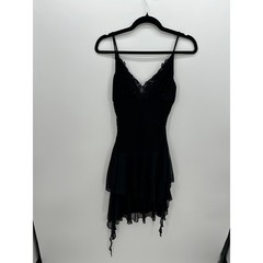 Vtg Taboo Y2K Black Lace Sequin Handkerchief Hem Mini Dress Goth Sz S Grunge