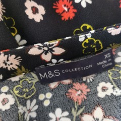 M&S Puff Sleeve Floral Midi Dress Black Multi Tiered Size XS Suits 8-10