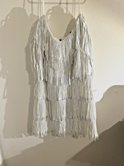 NWT Nylon Apparel White Rhinestone Fringe Flapper Cocktail Party Dress Large