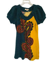 Aryeh Womens Multicolor Paisley Mini Sweater Dress Short Sleeve Size XL NWT