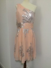 NWT Eliza J Light Pink Chiffon Silver Foil Detail One Shoulder Dress 8 NEW!