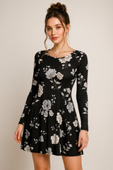 Old Navy Dress Womens M Black Floral Whimsigoth Dark Romantic Date Night