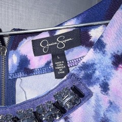 Jessica Simpson Women’s L Bodycon Sheath Dress Floral Blue Purple Zip Beaded