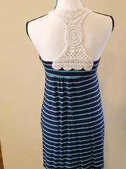 PINK REPUBLIC Navy Blue & Teal Striped Embroidered Razor Back Mini Dress Size XS