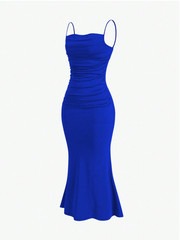Blue MOD Solid Ruched Mermaid Hem Cami Dress Sz XS S M L
