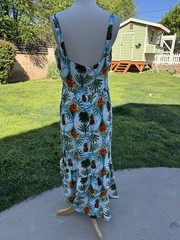 Borgo De Nor Linen Pineapple Palm Tree Printed Tiered Midi Dress Sz 12 Hawaii L