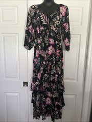 Jessica Simpson Dress Size M Long Maxi Black with Silver Sparkly Thread EUC