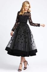 Mac Duggal Evening – 67007D Embellished Sheer Long Sleeve A-Line DressSize 8