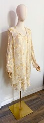 Jones New York Size 8 Leaf Print Burnout Silk Rayon Attached Jacket Dress Cream