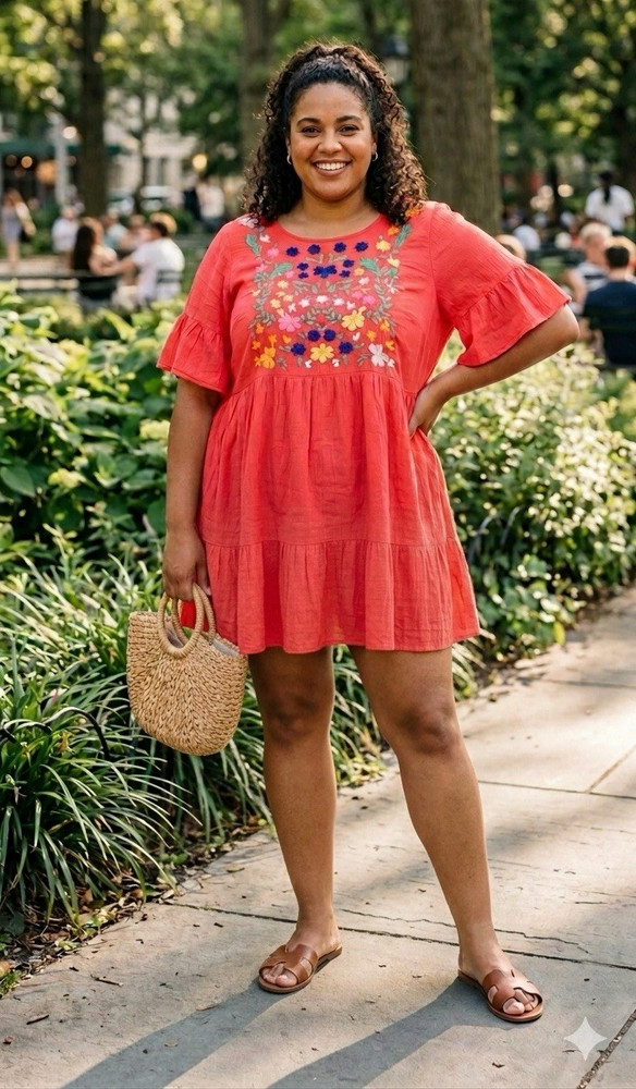 Crown & Ivy Plus Size 2X Floral Embroidered Babydoll Summer Dress Boho Casual