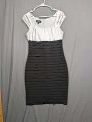Dress Barn Women’s Cocktail Dress, Black & Light Gray Silk Top Size 10