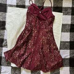 Nordstrom Rack Juniors 3 Burgundy Lace Floral Fit & Flare V-Neck Short Dress