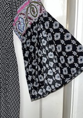 Umgee Shift Dress L Geometric Print Scoop Neck 3/4 Bell Sleeve Back Tie