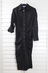 ANTONIO MELANI NWT $179 Solid Black Roxanne Tie Waist Pleated Shirt Dress Size 0