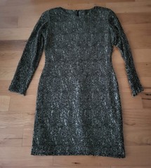 Lightweight Lined Brown Gold Metallic Long Sleeve Sparkle Dress Medium