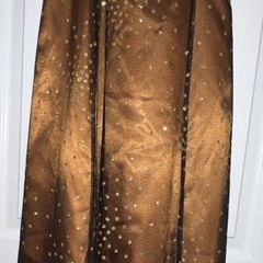 Morgan and Co Metallic Gold Polka Dot Sheer Overlay Corset Back Gown
