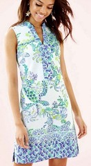 LILLY PULITZER Larsen Island Ride Sea Turtle French Terry Shift Dress Sz Small