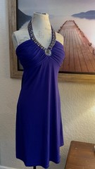 Spense Purple Solid Halter Beaded Neck Sleeveless A-Line Knee Dress Sz 10