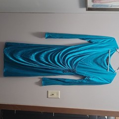 Versace Blue Silk Satin Draped Ruched Beaded Cowl Neck Dress Long small