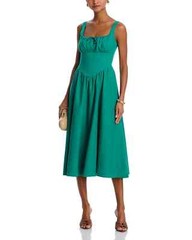 Aqua L98314 Womens Green Square Neck Tie Front Midi Dress Size L