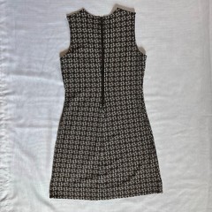 Banana Republic Mini Dress 4 Black Brown White Geo Print Bodycon Sleeveless Work