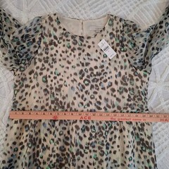 LOFT Medium Tiered Flounce Leopard Print Sheer Chiffon Long Sleeve Dress NWT