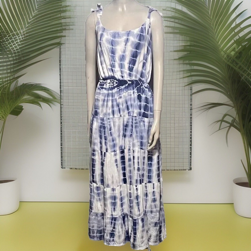 Small Blue Tye Dyed Spaghetti Strap Tiered Sundress By Young USA