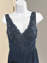 Anthropologie Lil Navy Blue 100% Silk Lace Bodice Pintuck Midi Dress Size 4