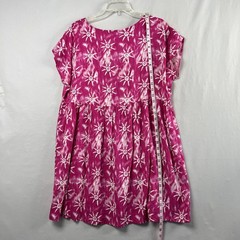 Jennifer Moore Mini Dress L Button Up Pink Block Print Beach Coastal Relaxed