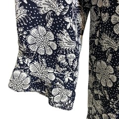 LOFT Navy Blue White Floral Print Split Neck Feminine Career Shift Dress Size S