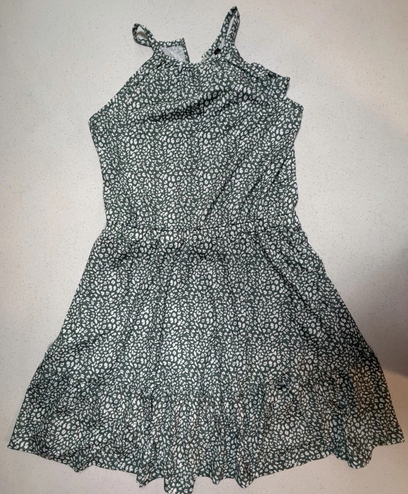 Women’s Green/White Animal Print Halter Neck Sleeveless Tie Romper, Size L