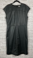 Prologue Dress Womens Sz Large Black Faux Leather Zip Up Short Cap Sleeves