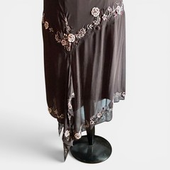 R&M Richards 1920s-Inspired Brown Embroidered Handkerchief Hem Dress 18W