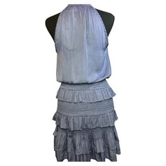 DO+BE Blue Ruffle Halter Dress Smocked Tiered Mini Size Small