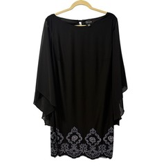Xscape 20W Dress With Sheer Flutter Sleeves & Beaded Floral Embroidery