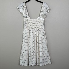 Polka Dot Smocked Babydoll Dress Ruffle Sleeve Cottagecore Flowy Size M