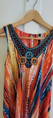 Colorful Boho Chic Embroidered Neckline Dress Size 6