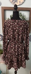 Allison& Kelly BlackBurgundy Pink Floral Vneck Ruffled Cuff Mini Dress XL