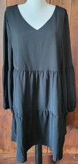 Dark Boho Women L Black Empire Waist Dress Balloon Sleeve Tiered Hem Whimsigoth