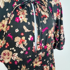 Kate Spade Floral Midi Dress S Black Multi Peasant Tiered Flowers Animals Flowy