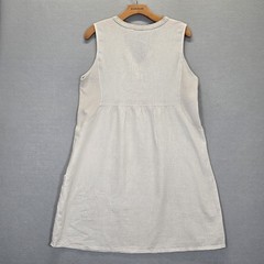 Terzo Millennio Made in Italy Linen Beige Shift M Dress embroidered trim V Neck